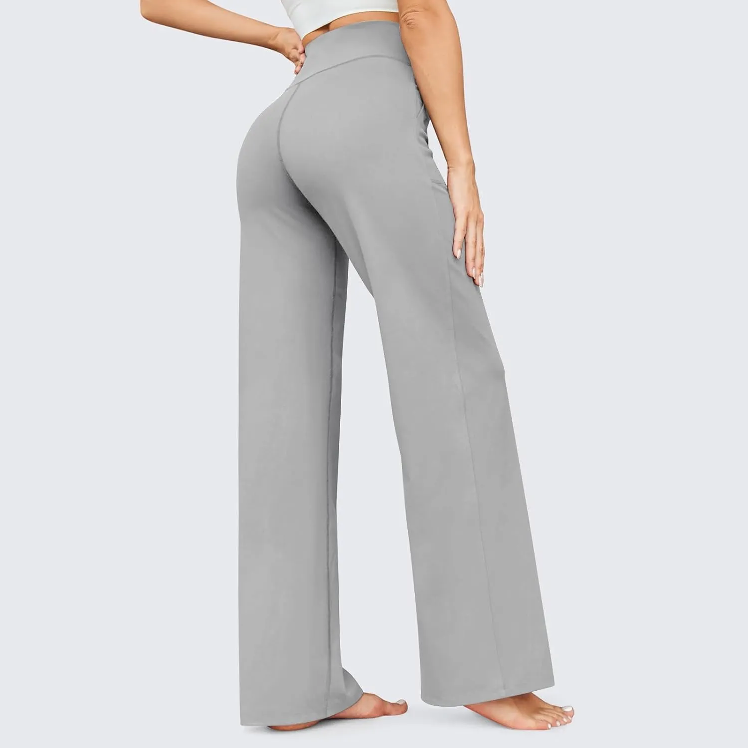 Women Wide Leg Yoga Pants with Pockets Tummy Control Flare Leggings Straight Leg Sweatpants Stretch Lounge Pants