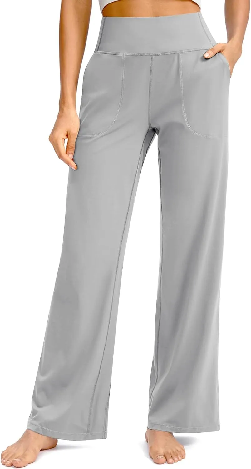 Women Wide Leg Yoga Pants with Pockets Tummy Control Flare Leggings Straight Leg Sweatpants Stretch Lounge Pants