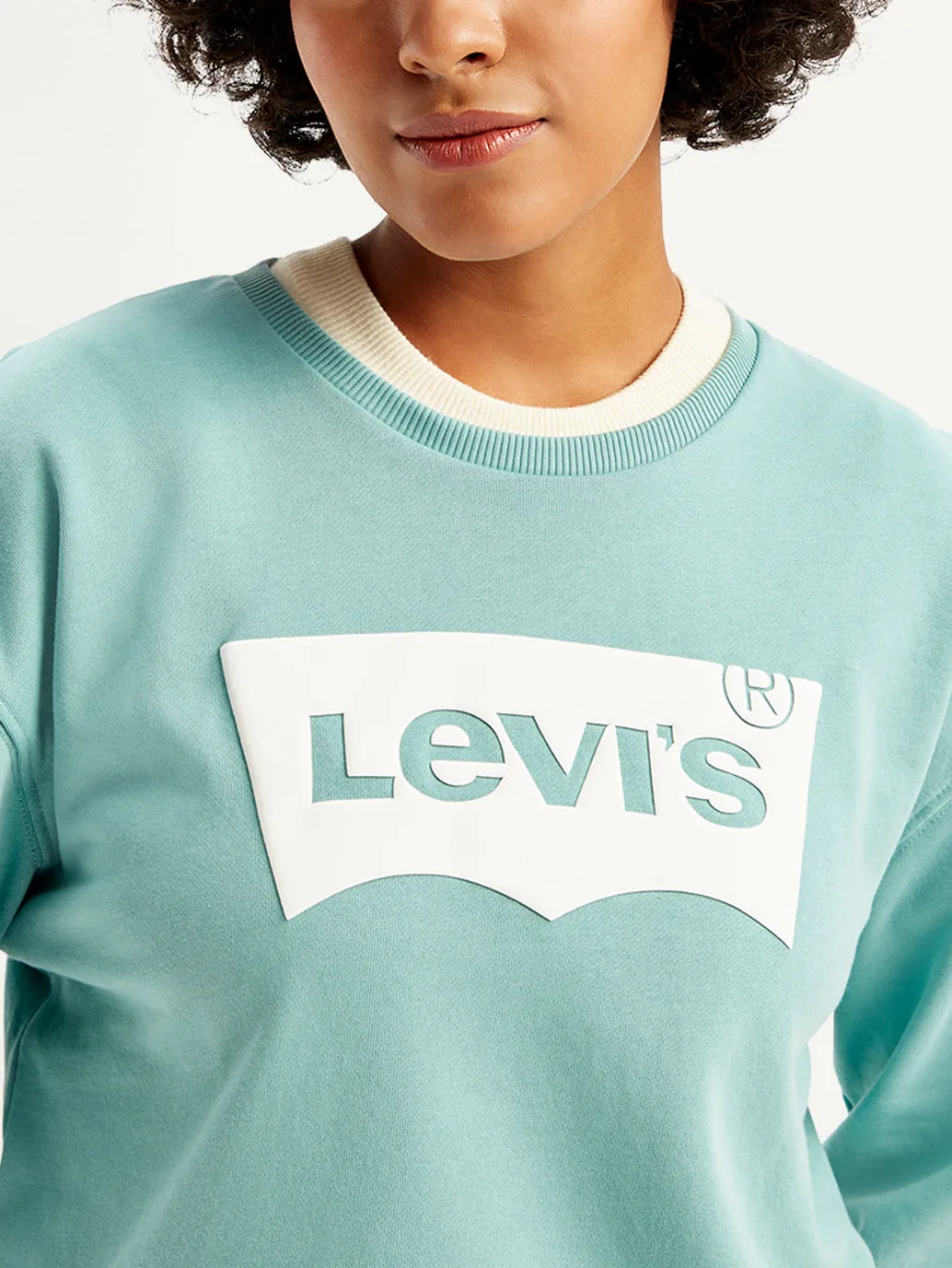 Women's Brand Logo Blue Crew Neck Sweatshirt