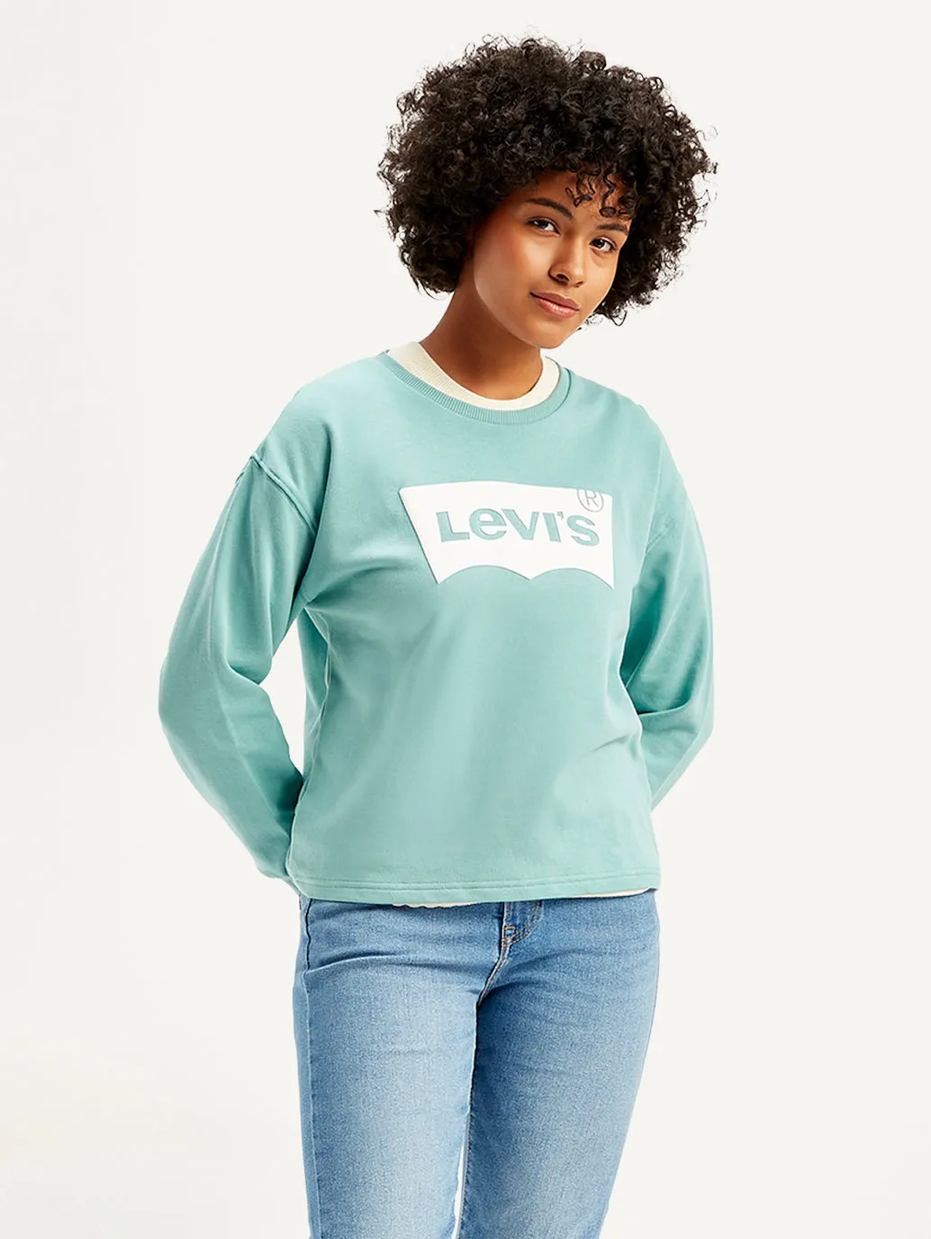 Women's Brand Logo Blue Crew Neck Sweatshirt