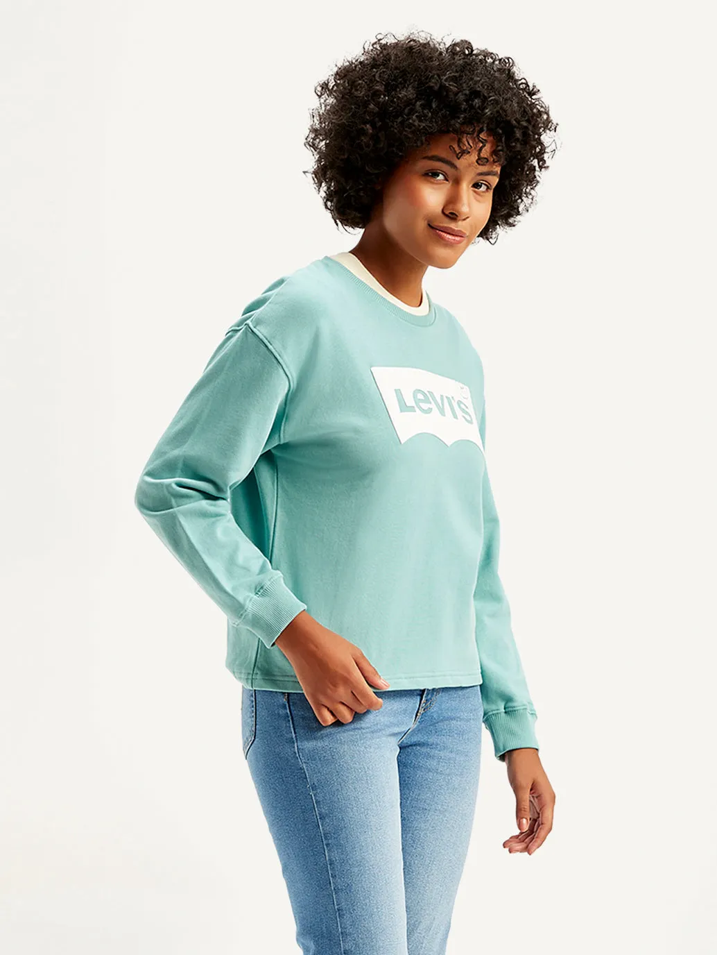 Women's Brand Logo Blue Crew Neck Sweatshirt