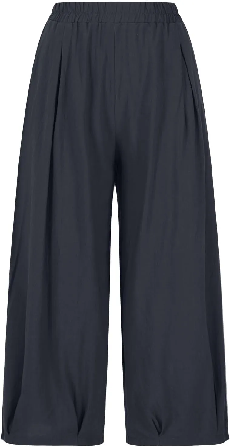 Women's Casual Cotton Linen Baggy Pants Elastic Waist Lantern Trousers 2025 Summer Beach Boho Trousers with Pockets