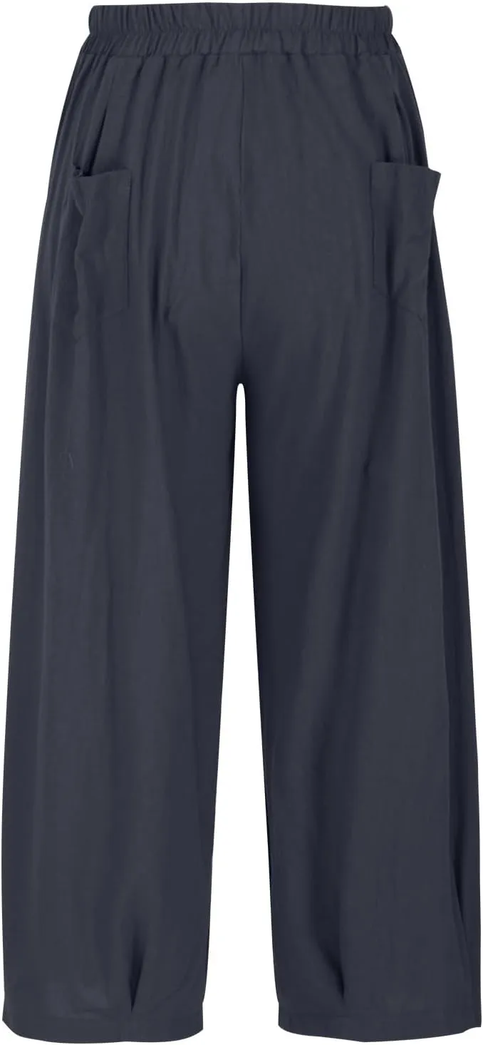 Women's Casual Cotton Linen Baggy Pants Elastic Waist Lantern Trousers 2025 Summer Beach Boho Trousers with Pockets