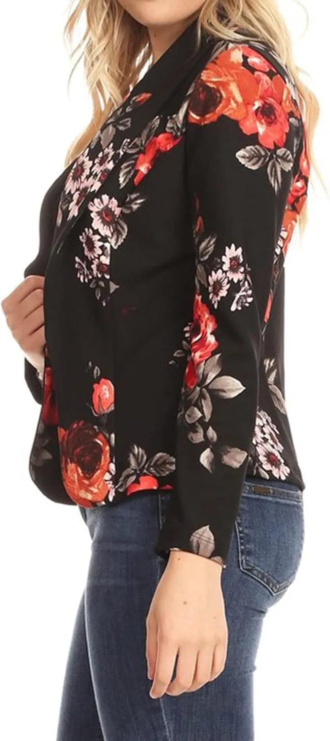 Women's Casual Floral Print Fitted Open Front Long Sleeves Office Blazer Jacket