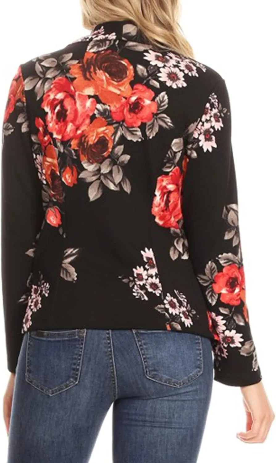 Women's Casual Floral Print Fitted Open Front Long Sleeves Office Blazer Jacket