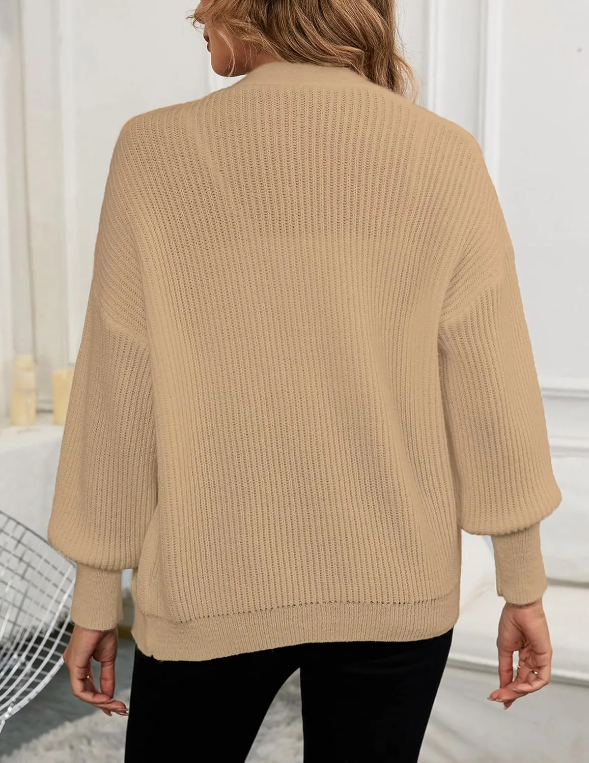 Women's Oversized V Neck Button Cardigan Fall 2024 Ladies Dressy Casual Chunky Ribbed Knit Sweater Cardigans