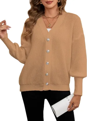 Women's Oversized V Neck Button Cardigan Fall 2024 Ladies Dressy Casual Chunky Ribbed Knit Sweater Cardigans