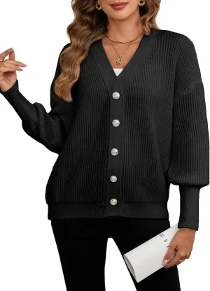 Women's Oversized V Neck Button Cardigan Fall 2024 Ladies Dressy Casual Chunky Ribbed Knit Sweater Cardigans