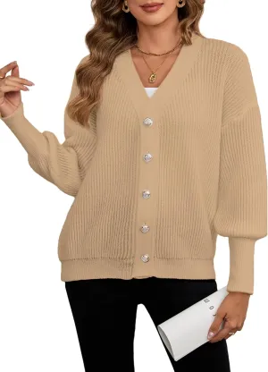 Women's Oversized V Neck Button Cardigan Fall 2024 Ladies Dressy Casual Chunky Ribbed Knit Sweater Cardigans