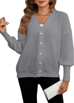 Women's Oversized V Neck Button Cardigan Fall 2024 Ladies Dressy Casual Chunky Ribbed Knit Sweater Cardigans