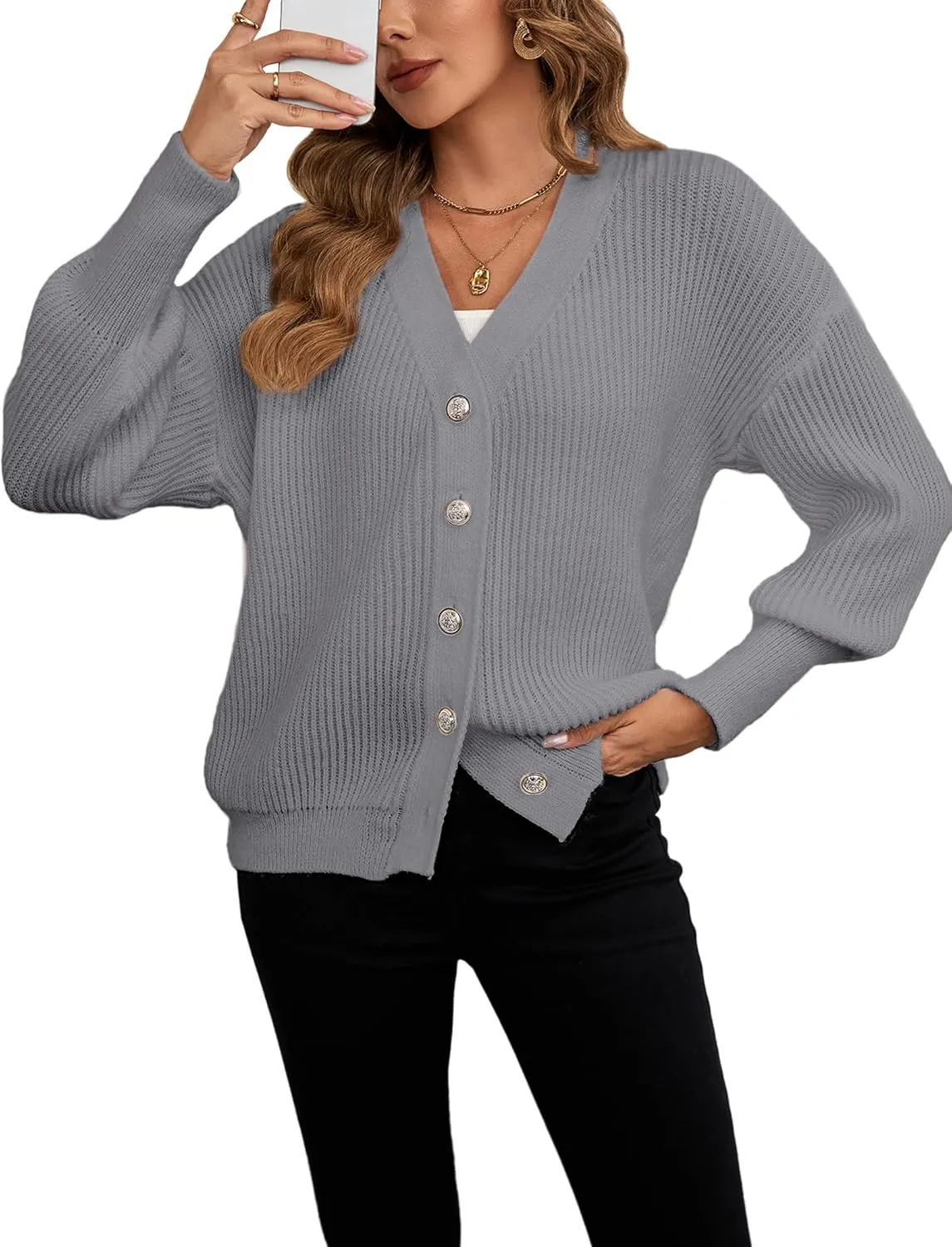 Women's Oversized V Neck Button Cardigan Fall 2024 Ladies Dressy Casual Chunky Ribbed Knit Sweater Cardigans