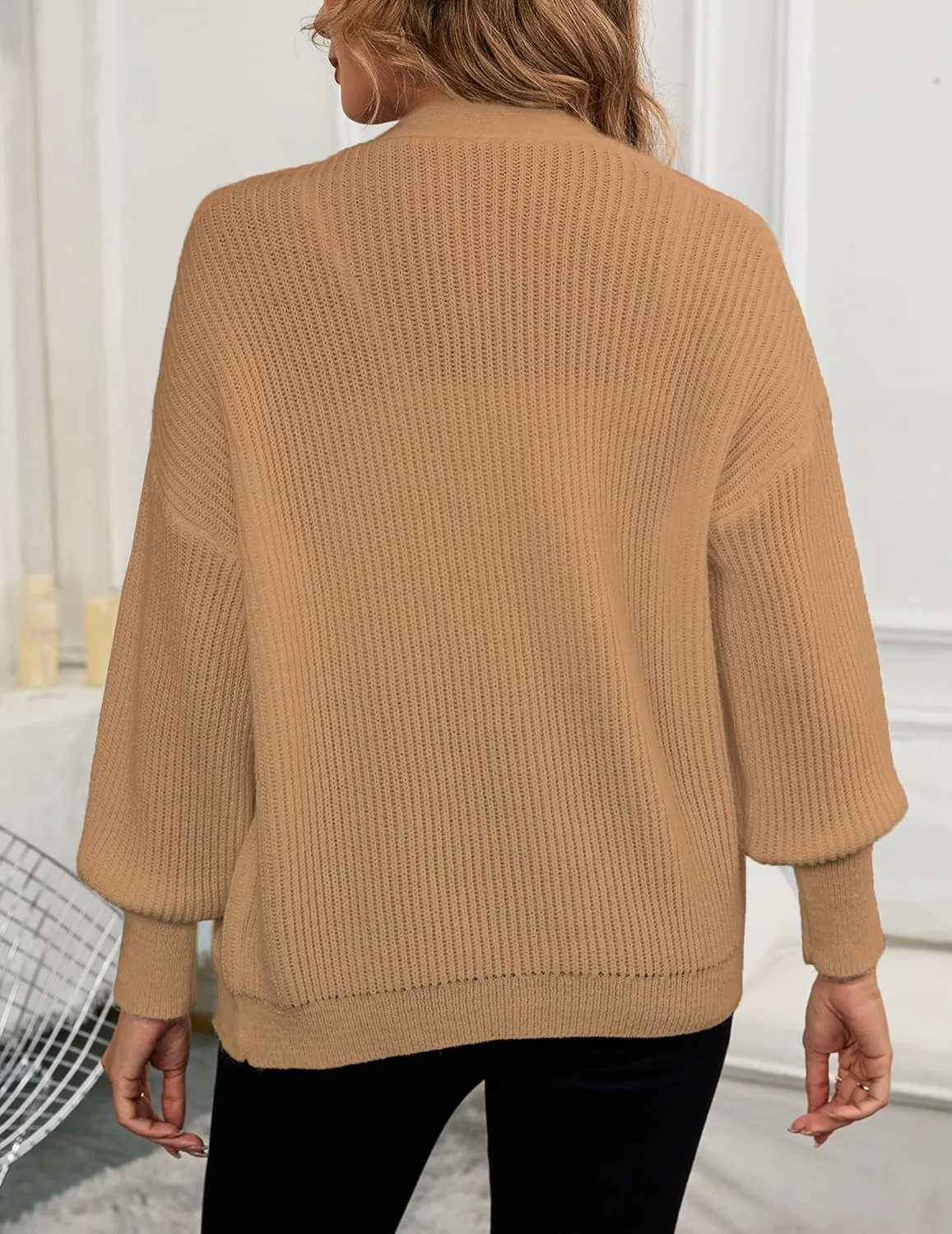 Women's Oversized V Neck Button Cardigan Fall 2024 Ladies Dressy Casual Chunky Ribbed Knit Sweater Cardigans