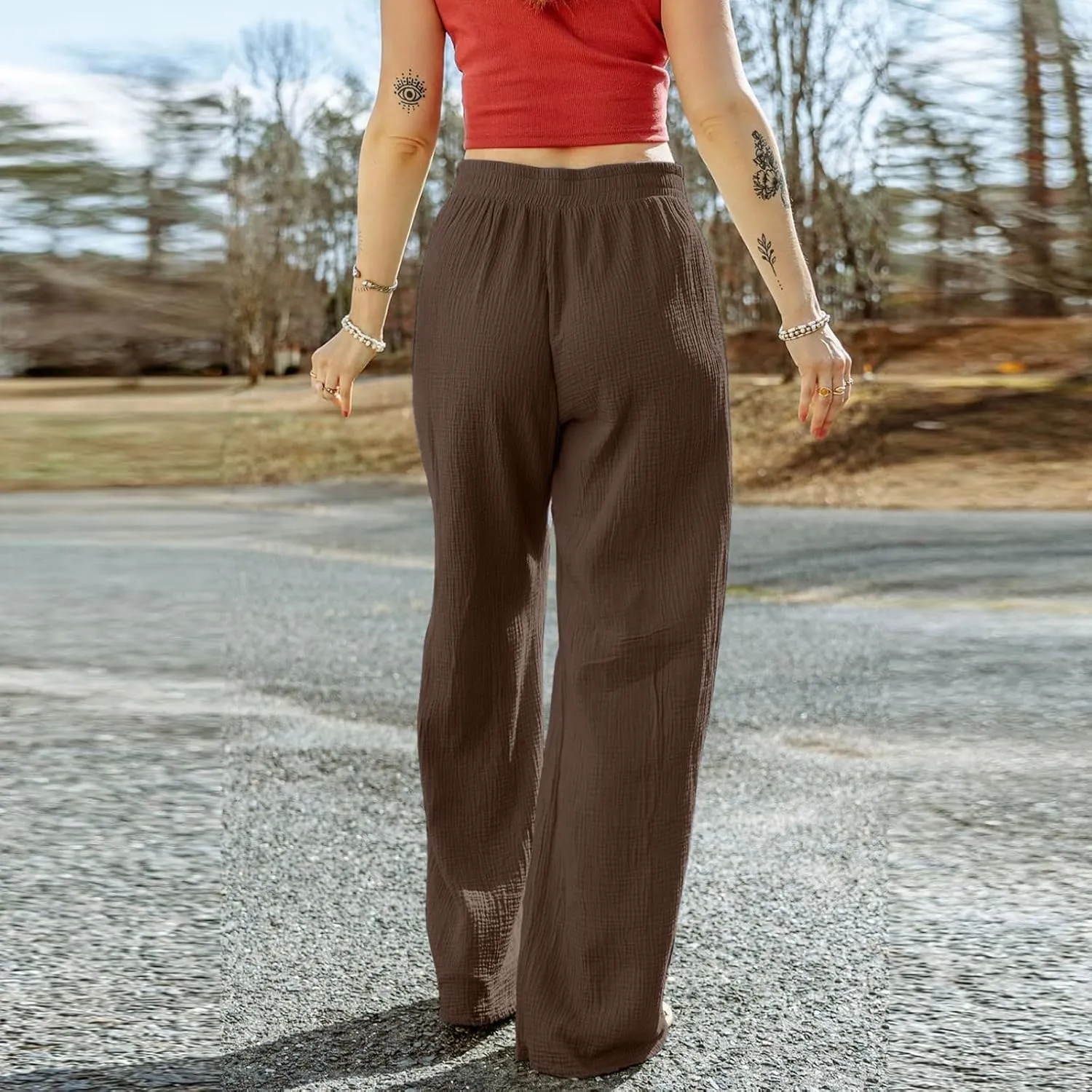 Women's Straight Leg Pants Winter flexie Hiking Thermal with Pockets Wide Leg Straight Leg