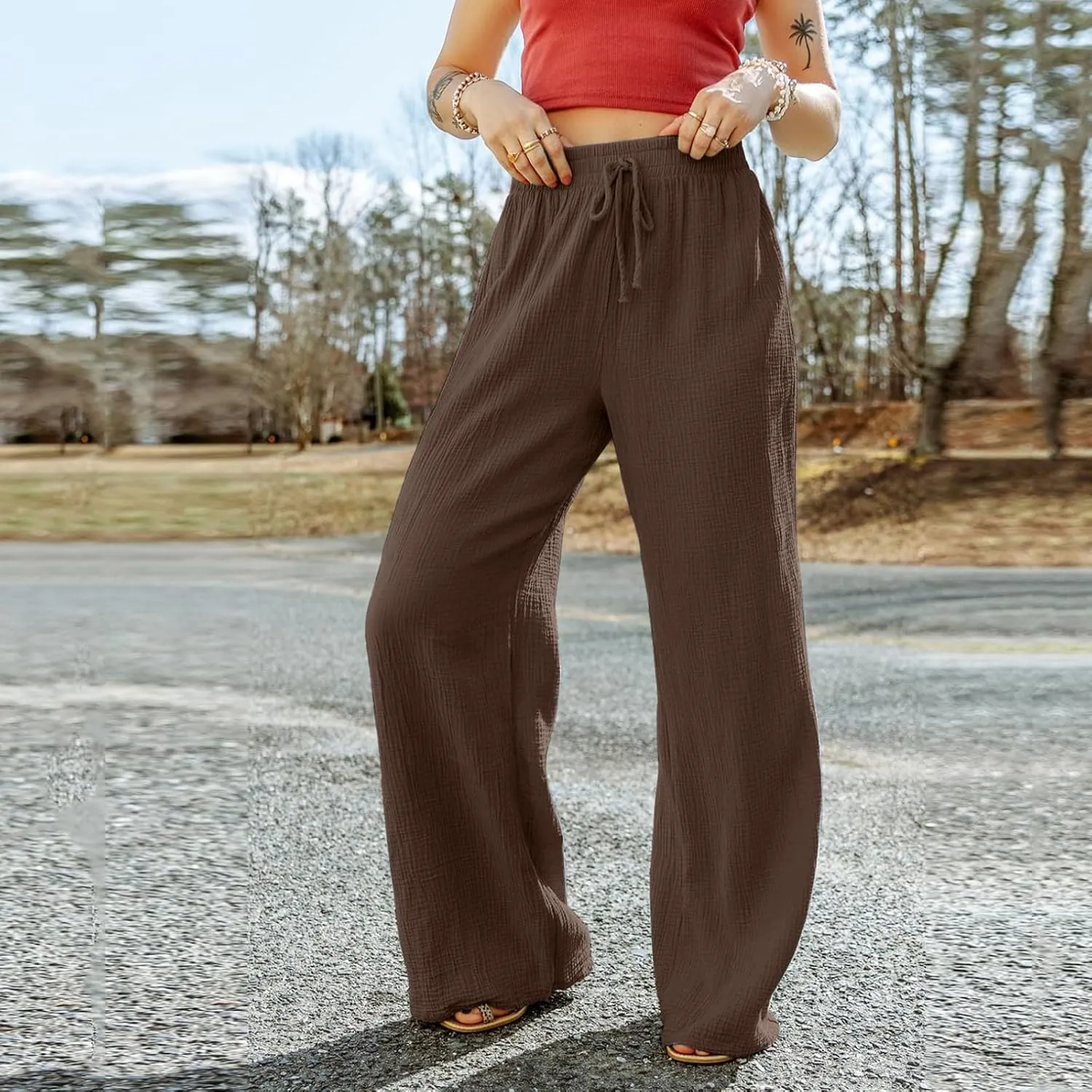 Women's Straight Leg Pants Winter flexie Hiking Thermal with Pockets Wide Leg Straight Leg