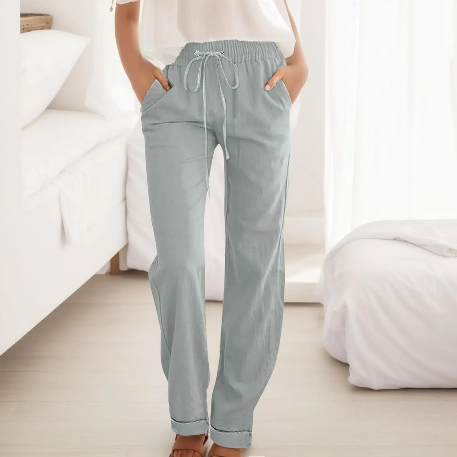 Womens Wide Leg Harem Pants Winter Nice Business Thermal with Pockets Fleece Lined Wide Leg