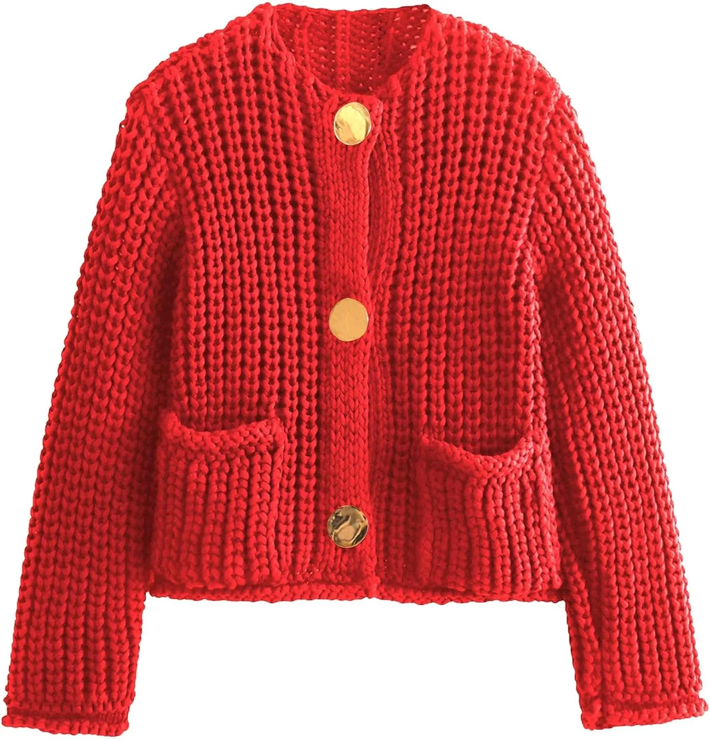 YKR Chunky Knit Cardigan Sweater for Women Long Sleeve Cropped Cardigans Button Down Sweaters with Pockets
