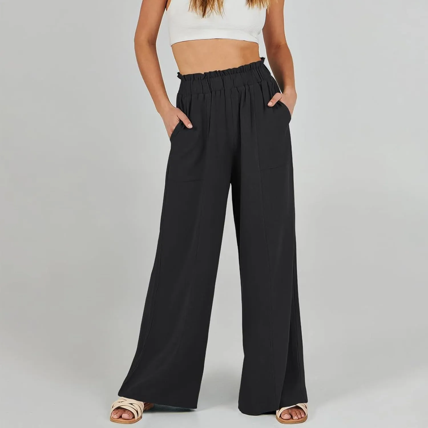 Yoga Pants Women Wide Leg Casual High Waist Loose Elastic Pants Elastic Waist Breathable Vacation Comfort Trousers