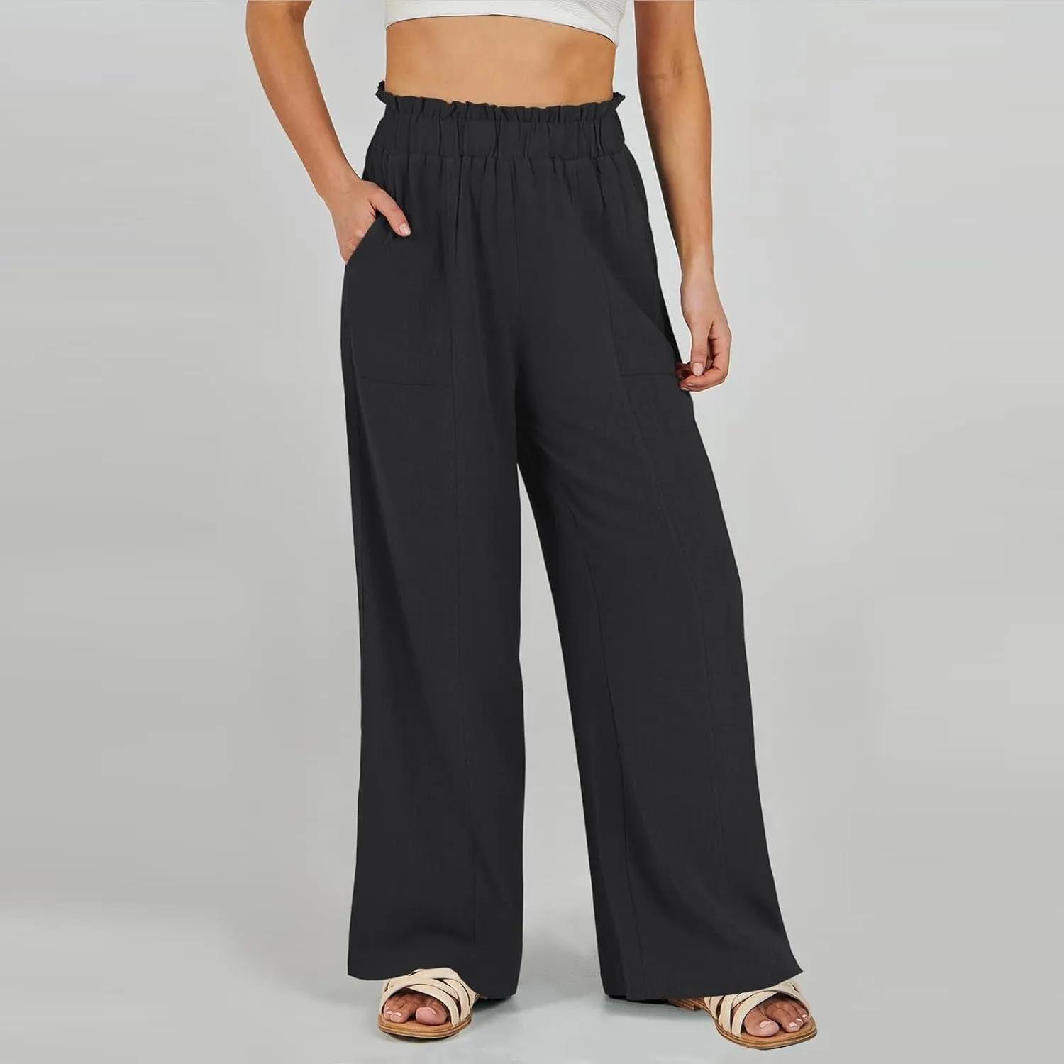 Yoga Pants Women Wide Leg Casual High Waist Loose Elastic Pants Elastic Waist Breathable Vacation Comfort Trousers