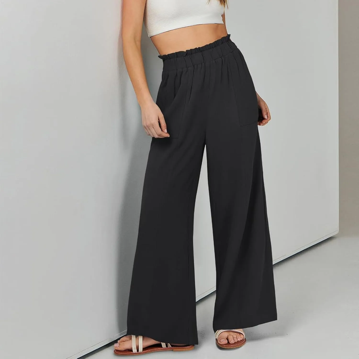 Yoga Pants Women Wide Leg Casual High Waist Loose Elastic Pants Elastic Waist Breathable Vacation Comfort Trousers