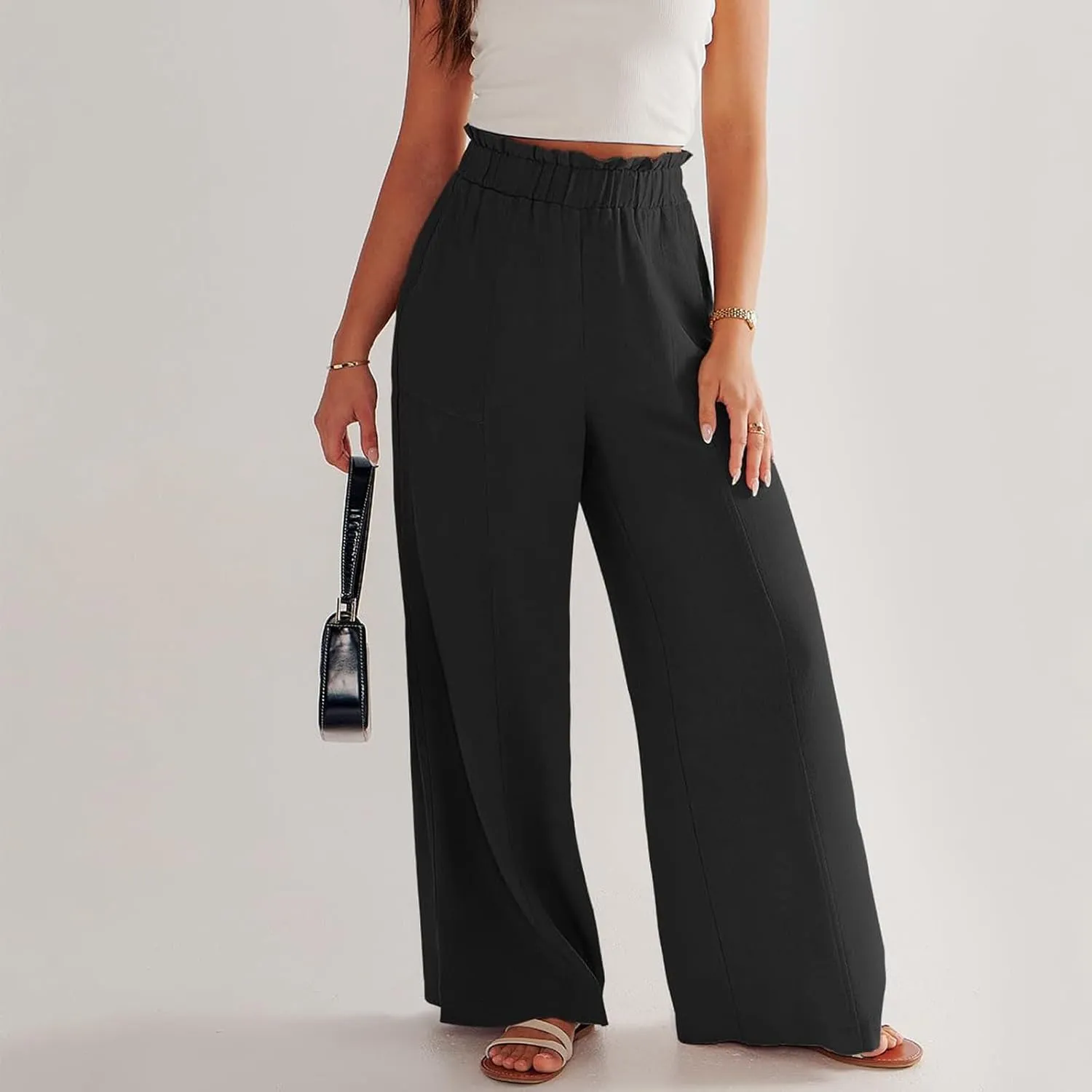 Yoga Pants Women Wide Leg Casual High Waist Loose Elastic Pants Elastic Waist Breathable Vacation Comfort Trousers