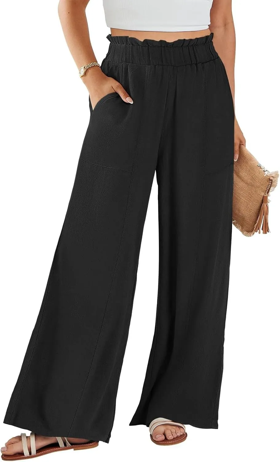 Yoga Pants Women Wide Leg Casual High Waist Loose Elastic Pants Elastic Waist Breathable Vacation Comfort Trousers