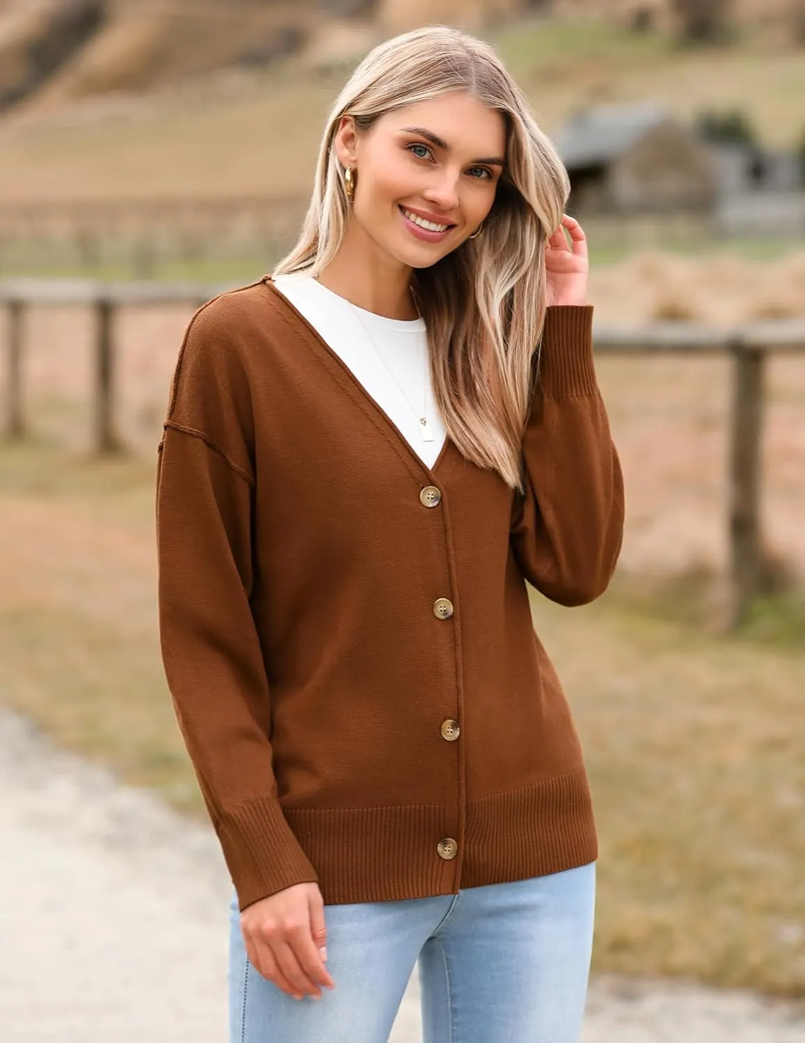 Zeagoo Women 2024 Button Down Cardigan Sweaters Open Front Lightweight Cardigans V Neck Loose Knit Fall Outwear