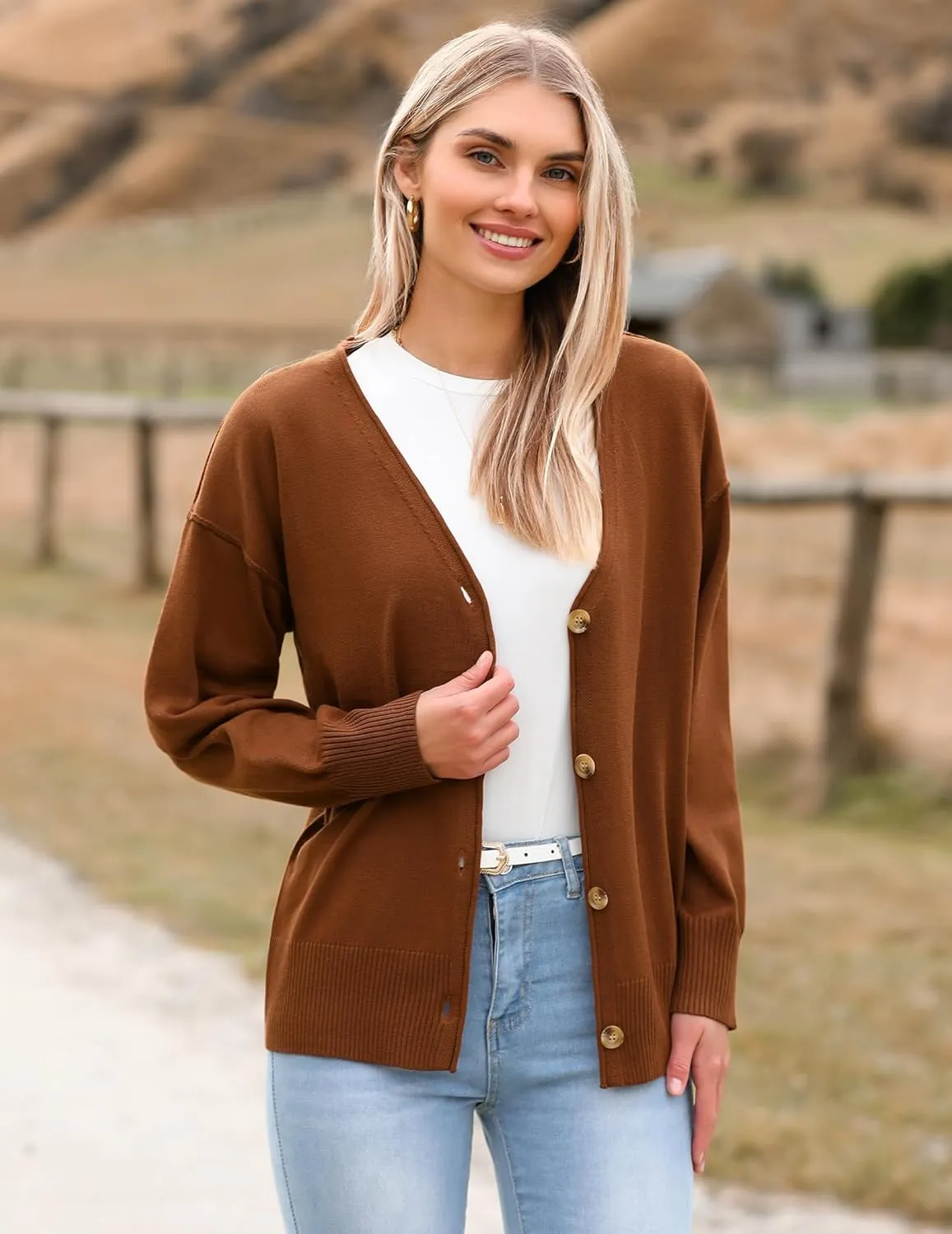 Zeagoo Women 2024 Button Down Cardigan Sweaters Open Front Lightweight Cardigans V Neck Loose Knit Fall Outwear