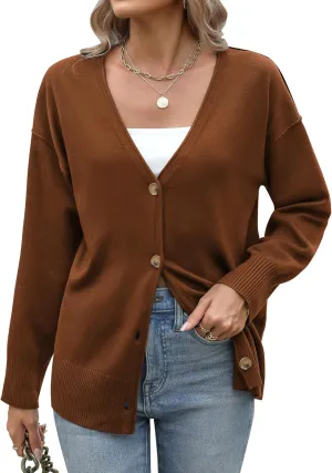 Zeagoo Women 2024 Button Down Cardigan Sweaters Open Front Lightweight Cardigans V Neck Loose Knit Fall Outwear