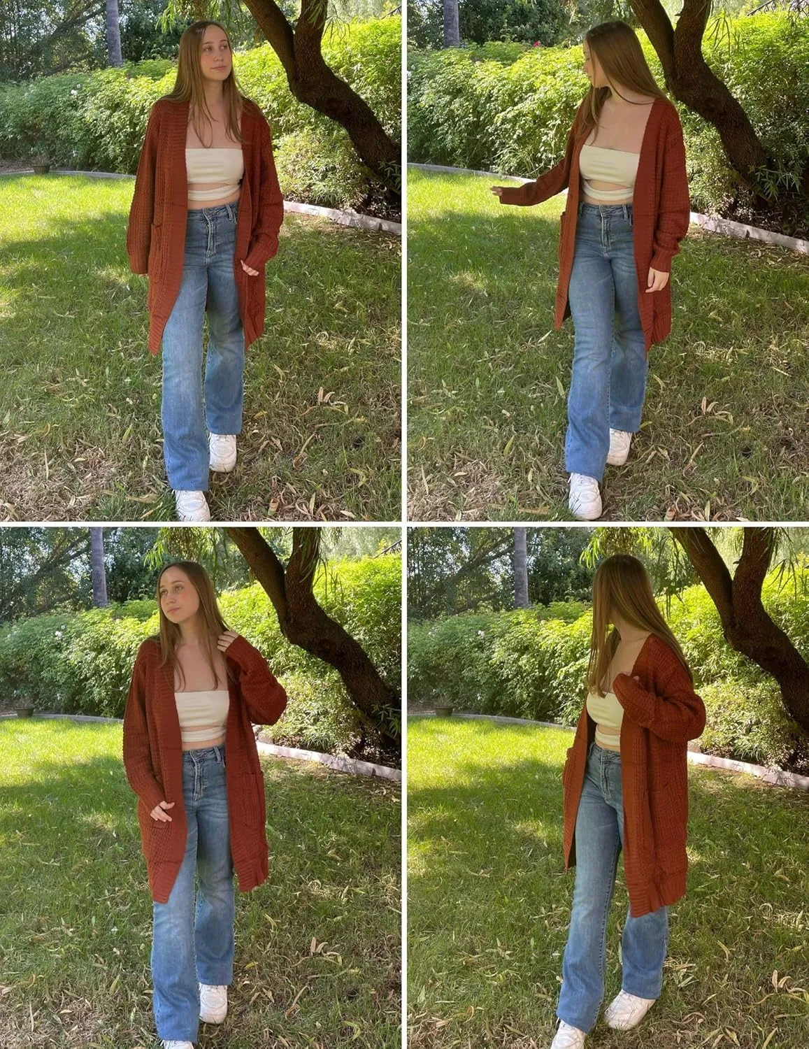 Zeagoo Women's 2025 Fall Open Front Cardigan Long Batwing Sleeve Chunky Knit Sweater Loose Outerwear Coats with Pockets