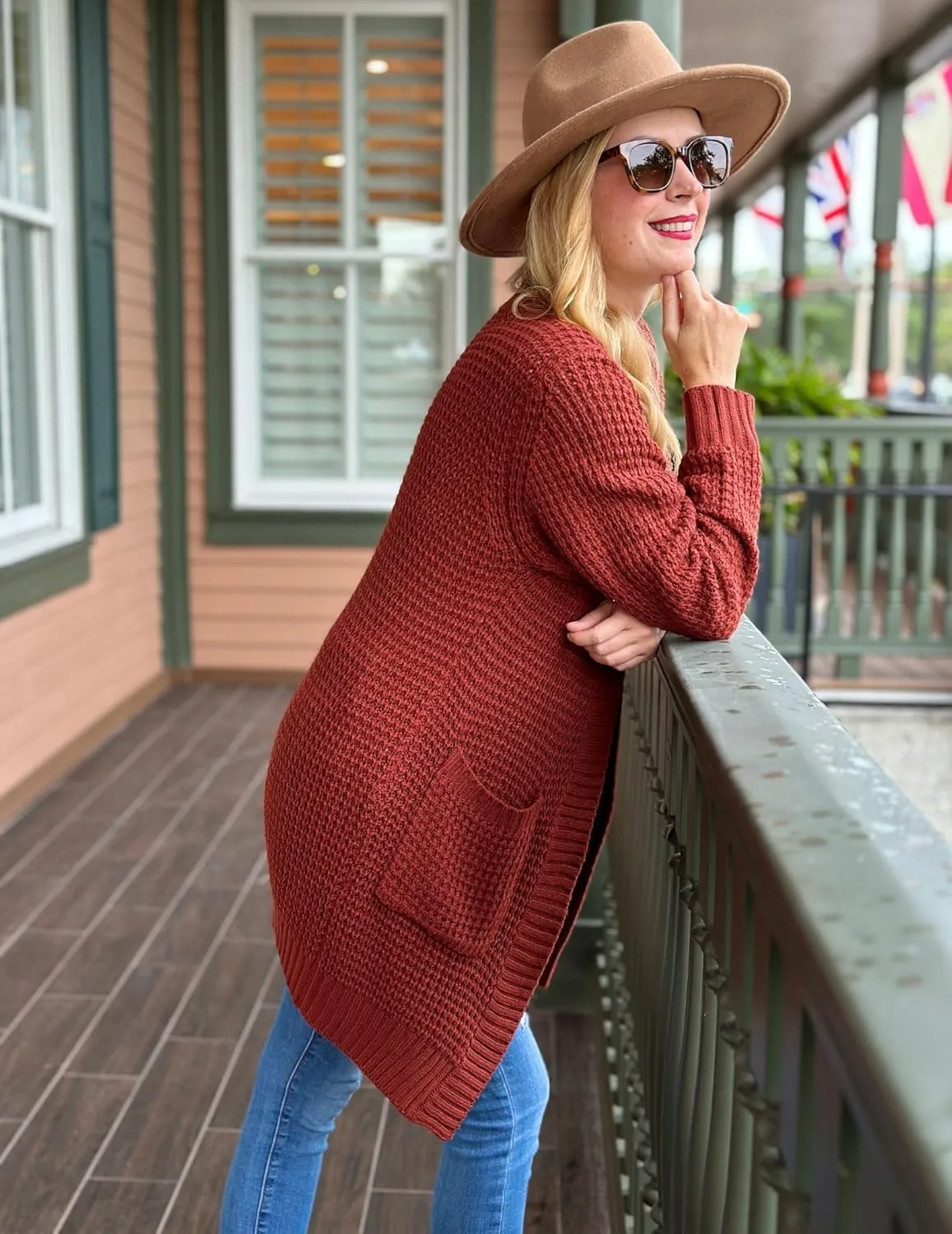 Zeagoo Women's 2025 Fall Open Front Cardigan Long Batwing Sleeve Chunky Knit Sweater Loose Outerwear Coats with Pockets