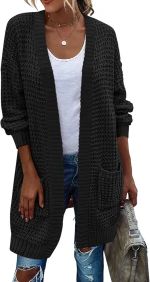 Zeagoo Women's 2025 Fall Open Front Cardigan Long Batwing Sleeve Chunky Knit Sweater Loose Outerwear Coats with Pockets