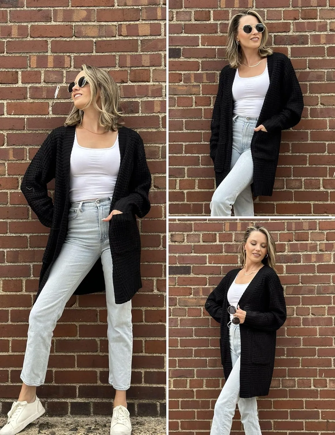 Zeagoo Women's 2025 Fall Open Front Cardigan Long Batwing Sleeve Chunky Knit Sweater Loose Outerwear Coats with Pockets