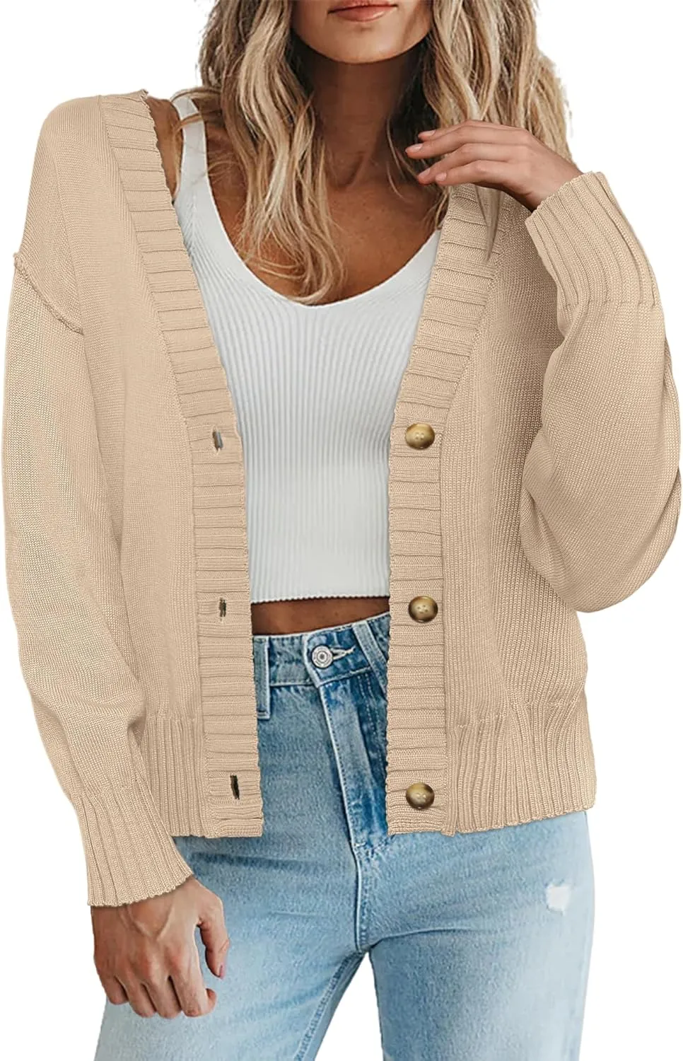 Zeagoo Women's Cropped Cardigan 2025 Fall Button Sweaters V Neck Long Sleeve Cardigans Knit Outwear